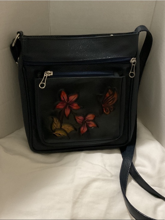 Handbags - Dark blue Floral Embossed Crossbody Bag - Women's Shoulder Purse. ( free wallet)